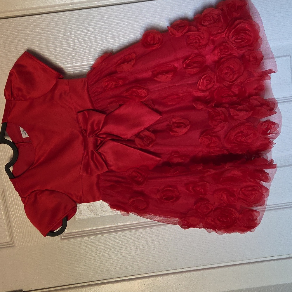 Elegant Red Dress In 2T with Floral Details